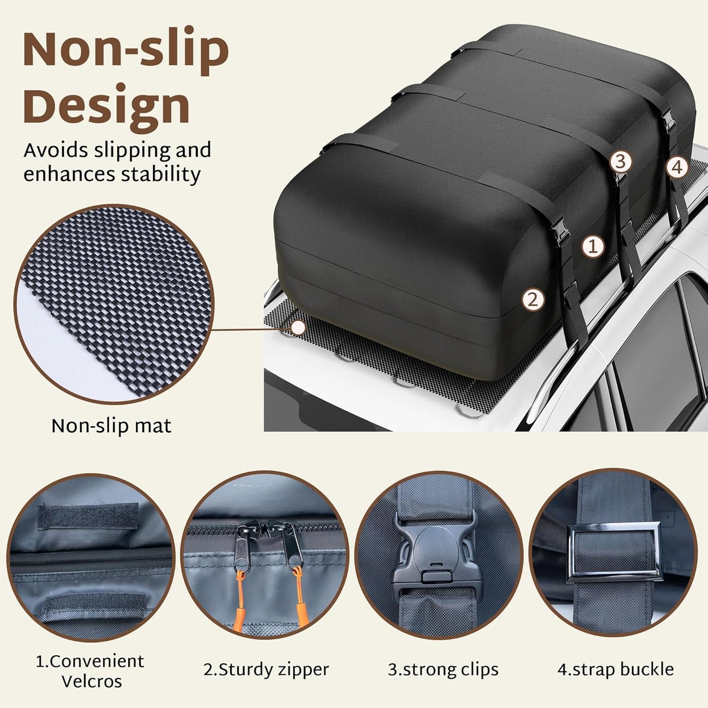Rooftop Cargo Carrier 36 Cubic Feet Waterproof Soft Car Roof Rack Cargo Carrier Heavy Duty 1200D for All Cars