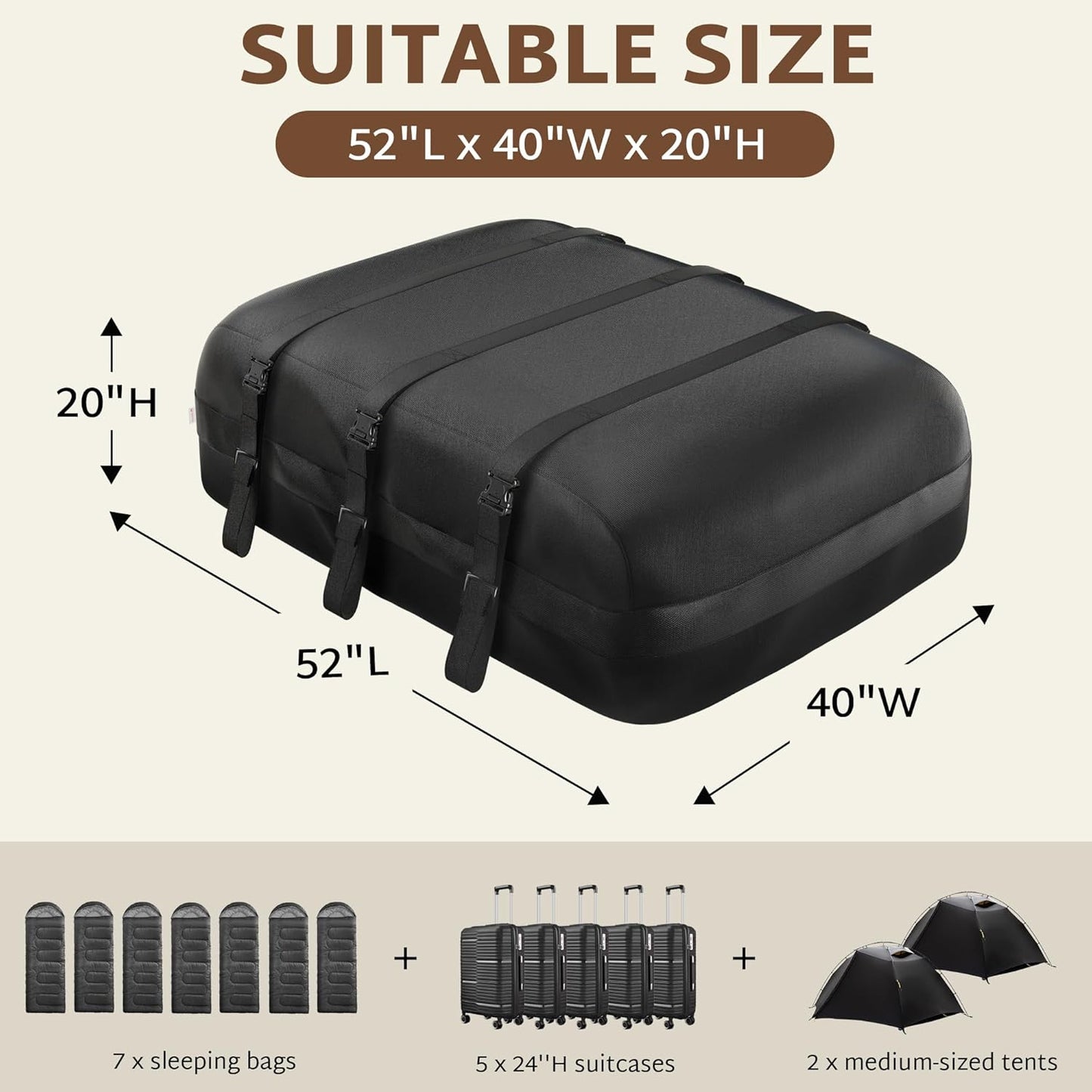 Rooftop Cargo Carrier 36 Cubic Feet Waterproof Soft Car Roof Rack Cargo Carrier Heavy Duty 1200D for All Cars