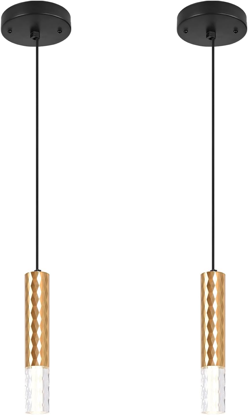 Cylindrical Modern Pendant Light in Gold (Three Color Segments), Single-Light Pendant with Adjustable Cord