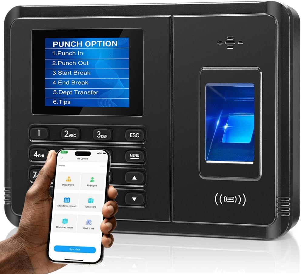 App-Based Time Clock for Small Business, No Monthly Fee, iOS/Android Compatible, 10 IC Cards Included, Black