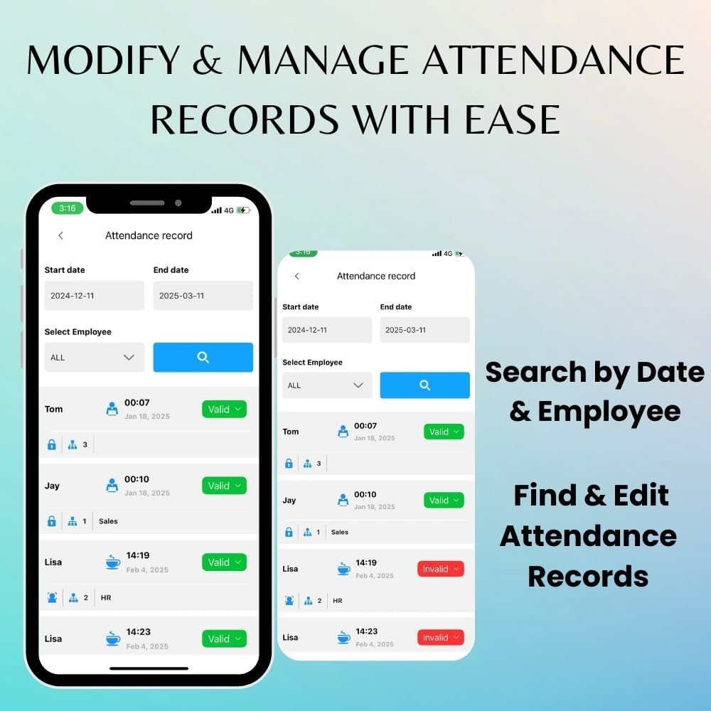 App-Based Time Clock for Small Business, No Monthly Fee, iOS/Android Compatible, 10 IC Cards Included, Black
