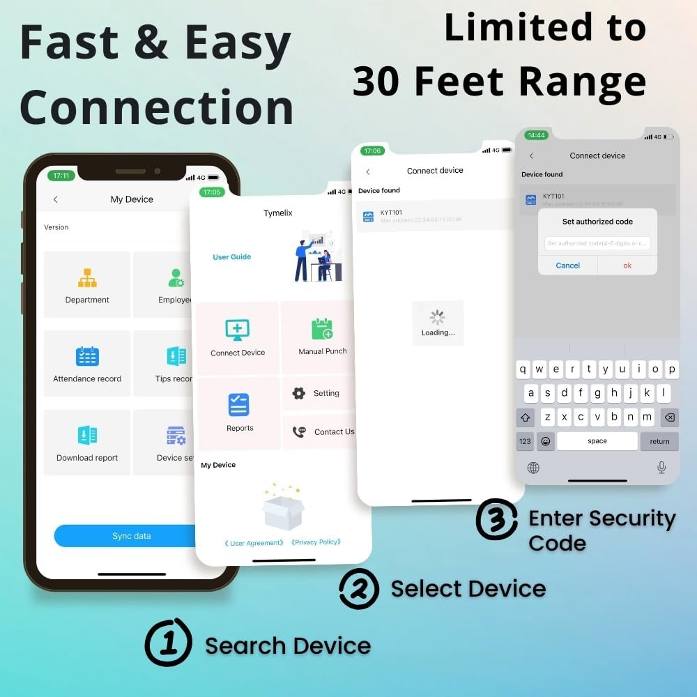 App-Based Time Clock for Small Business, No Monthly Fee, iOS/Android Compatible, 10 IC Cards Included, Black