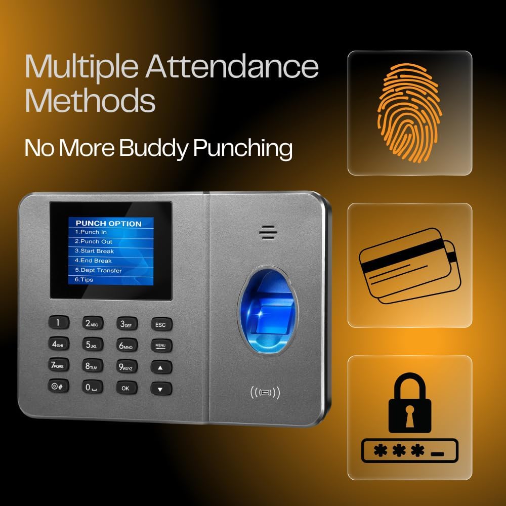 App-Based Time Clock for Small Business, No Monthly Fee, iOS/Android Compatible, 10 IC Cards Included, Gray