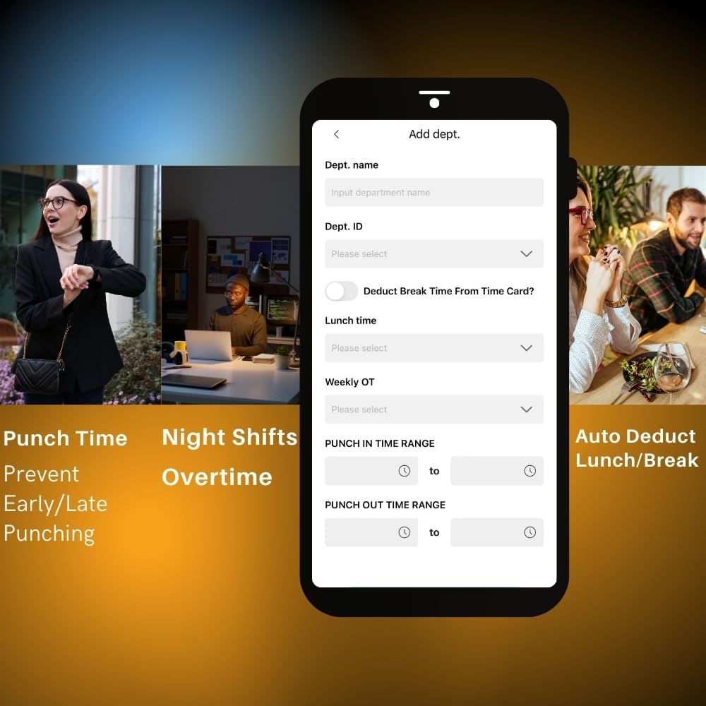 App-Based Time Clock for Small Business, No Monthly Fee, iOS/Android Compatible, 10 IC Cards Included, Gray