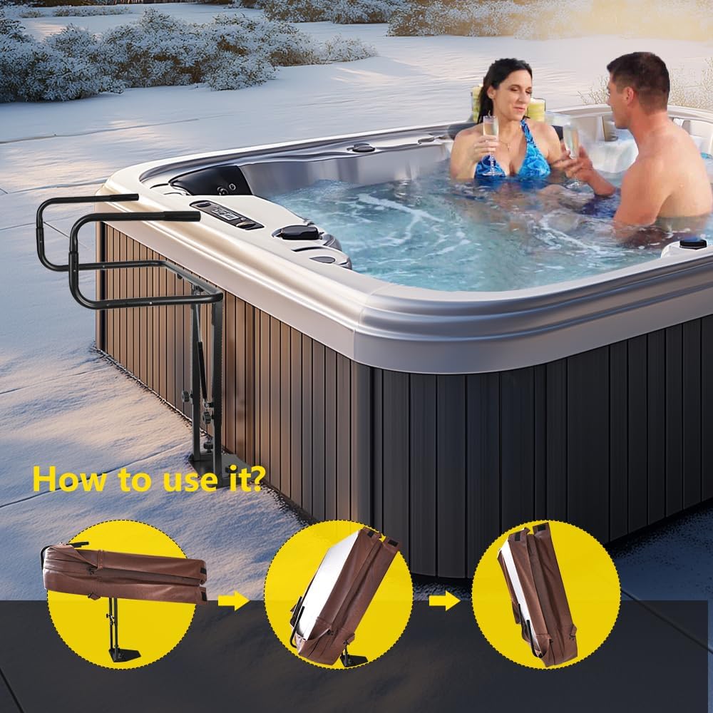 Hot Tub Cover Lift, 28.4'-38.2' Height Hot Tub Cover Holder, Hydraulically Adjustable U-Shaped Arm Spa Cover Lift
