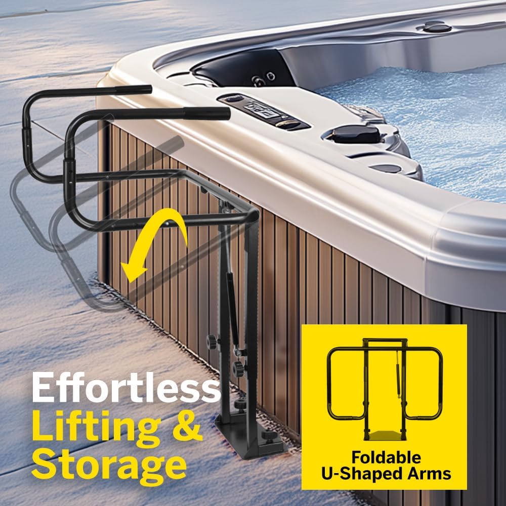 Hot Tub Cover Lift, 28.4'-38.2' Height Hot Tub Cover Holder, Hydraulically Adjustable U-Shaped Arm Spa Cover Lift