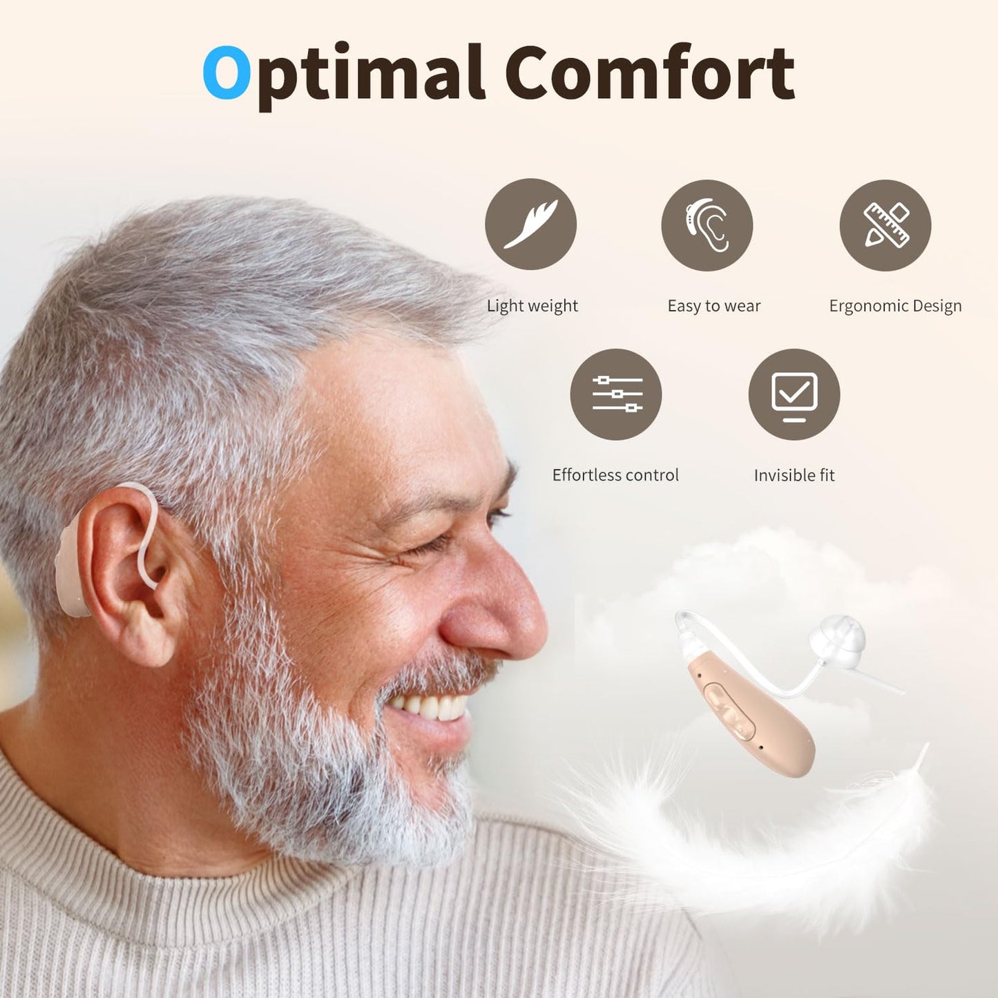 Rechargeable Hearing Aids for Seniors, OTC Digital BTE Hearing Aids, AI Noise Cancellation & Whistle Suppression