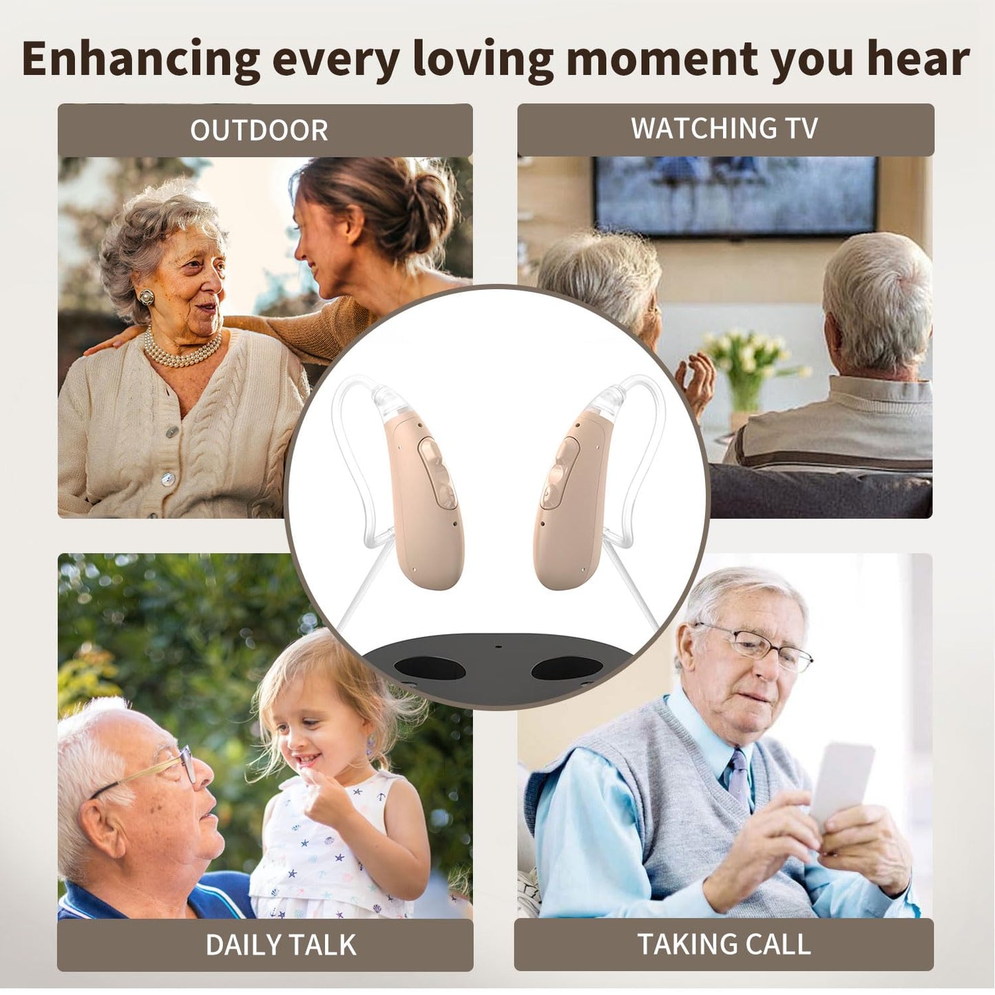 Rechargeable Hearing Aids for Seniors, OTC Digital BTE Hearing Aids, AI Noise Cancellation & Whistle Suppression