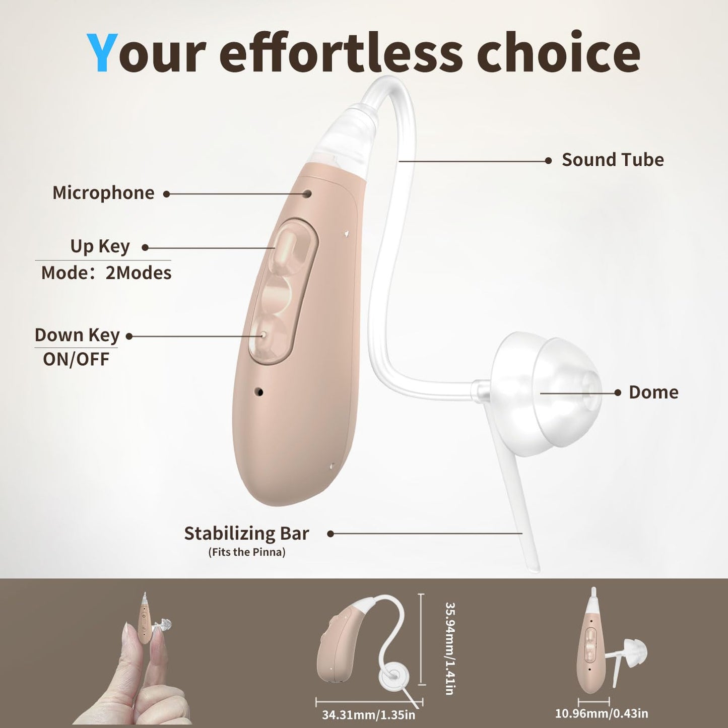 Rechargeable Hearing Aids for Seniors, OTC Digital BTE Hearing Aids, AI Noise Cancellation & Whistle Suppression