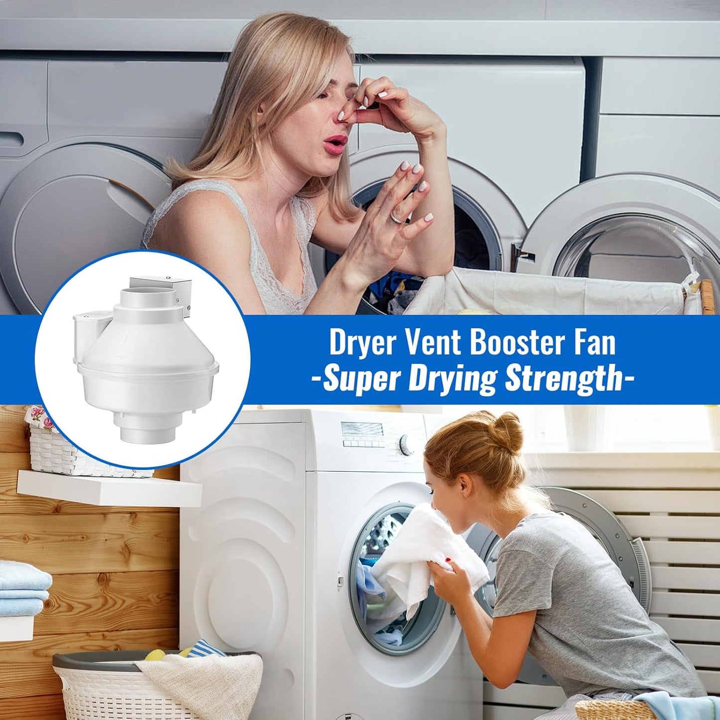 Dryer Vent Booster Fan 4 Inch, DBF 110 Dryer Vent Booster Kit Exhaust Fan with Plug Efficient, Quiet, and Easy to Install