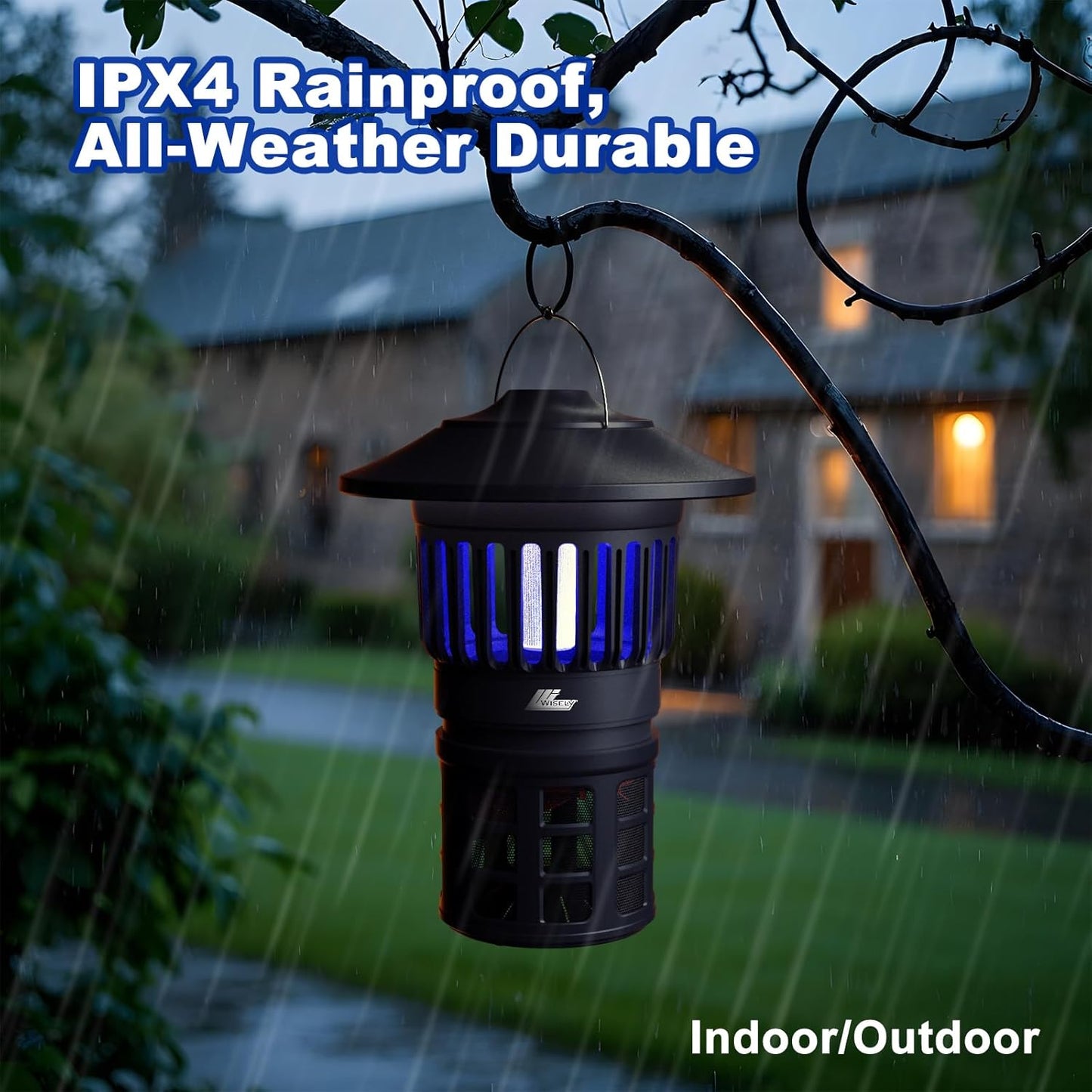 Wisely Fly Traps Outdoor - Portable Rechargeable Mosquito Zapper IPX4 Waterproof with LED Light Adjustable - Bug Zapper Kills Mosquitoes, Flies,
