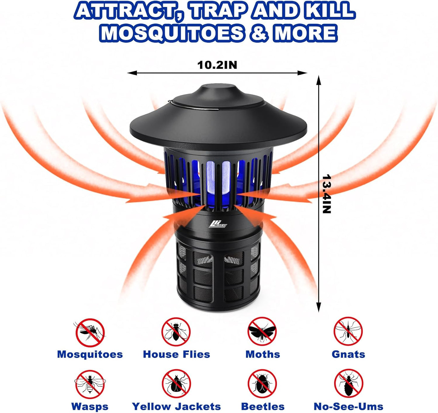 Wisely Fly Traps Outdoor - Portable Rechargeable Mosquito Zapper IPX4 Waterproof with LED Light Adjustable - Bug Zapper Kills Mosquitoes, Flies,