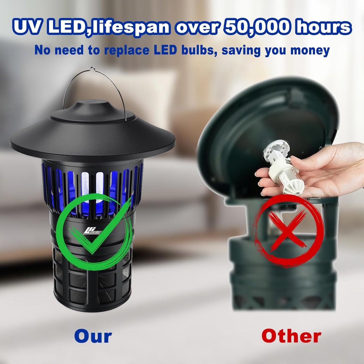 Wisely Fly Traps Outdoor - Portable Rechargeable Mosquito Zapper IPX4 Waterproof with LED Light Adjustable - Bug Zapper Kills Mosquitoes, Flies,