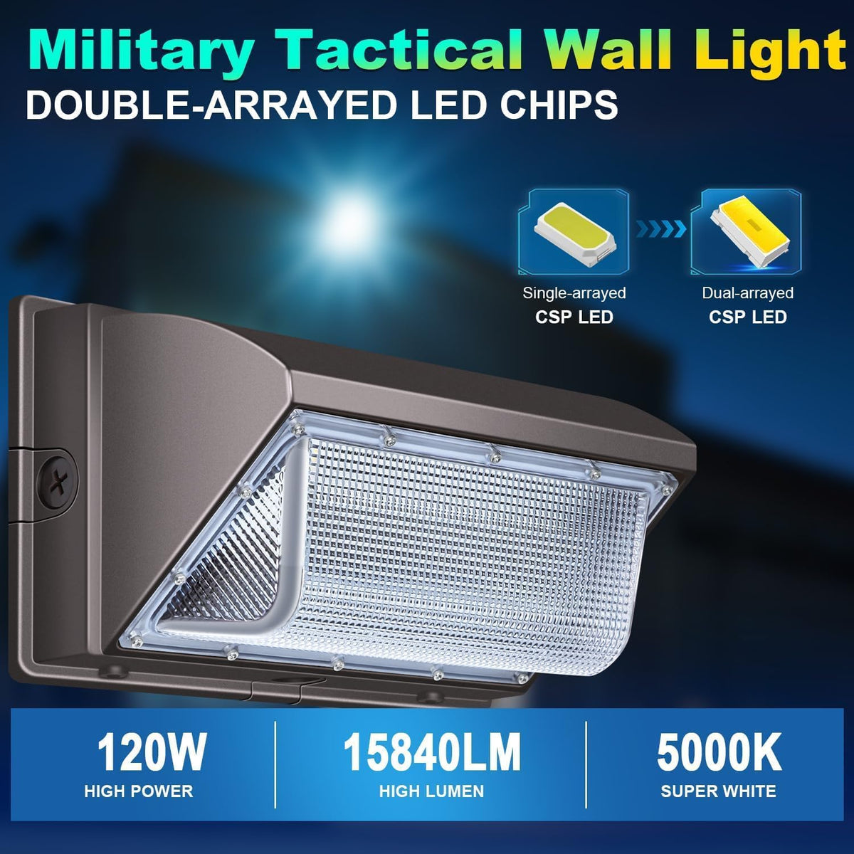 ledmo LED Wall Pack Light with Photocell, 120W Dusk to Dawn Outdoor Commercial Security Lighting, 5000K IP65 Waterproof 15840LM 6 Pack 120W 6Pack-With Photocell