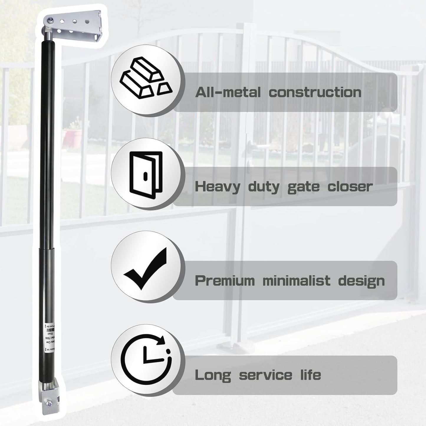 TB200B Outdoor Heavy Duty Gate Closer for Gates 40 to 64 Inches in Width and 60 to 140 Pounds in Weight, High Grade Hydraulic Gate Closer, Black