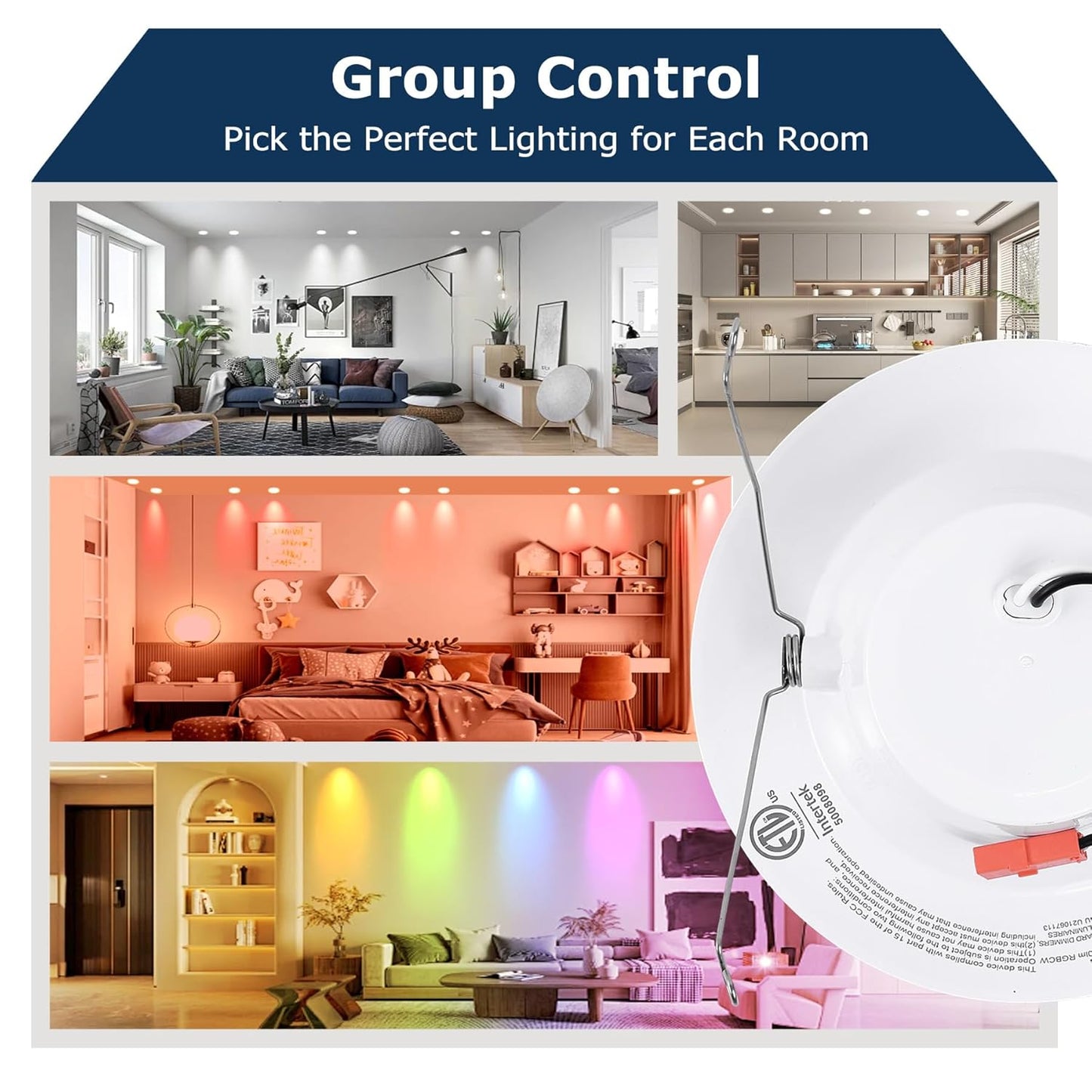 6 Pack Smart RGB TW Recessed Lighting 6 Inch Color Changing (2700K-6500K) 12W Downlight