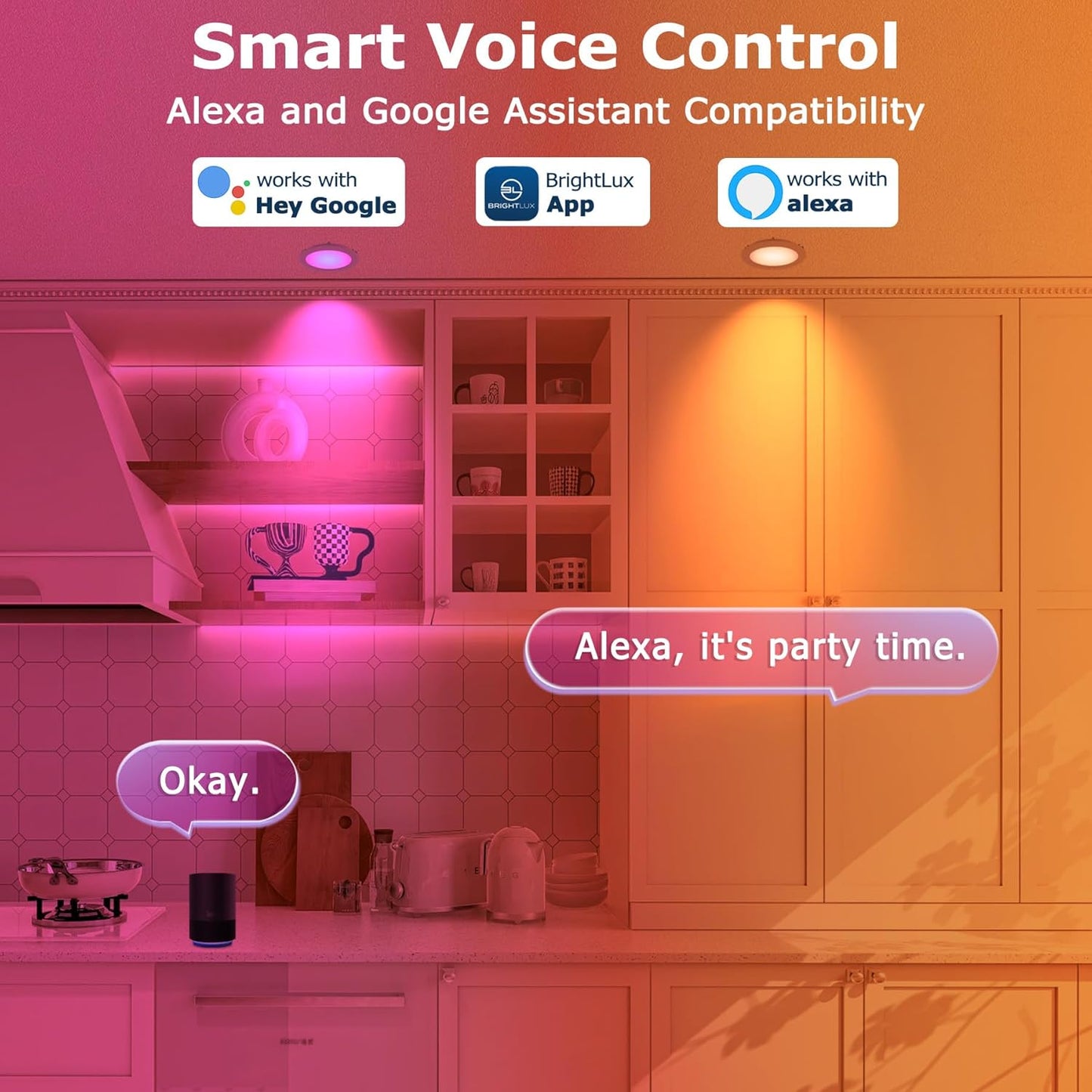 6 Pack Smart RGB TW Recessed Lighting 6 Inch Color Changing (2700K-6500K) 12W Downlight