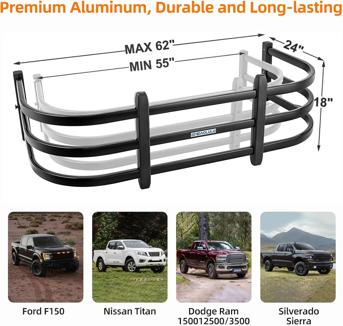 Truck Bed Extender, Aluminum Tailgate Extender 55'-62' Fit for Ford F150 Heavy Duty, Ram1500/2500/3500, Silverado