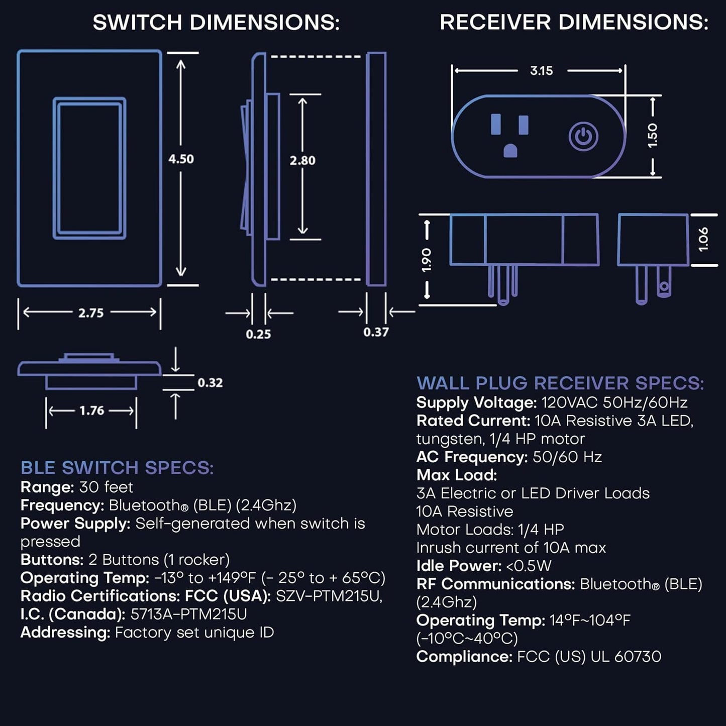 RunLessWire Wall Plug & Wireless Battery-Free Remote Light Switch Kit On/Off BT Series to Control Outlet Remotely