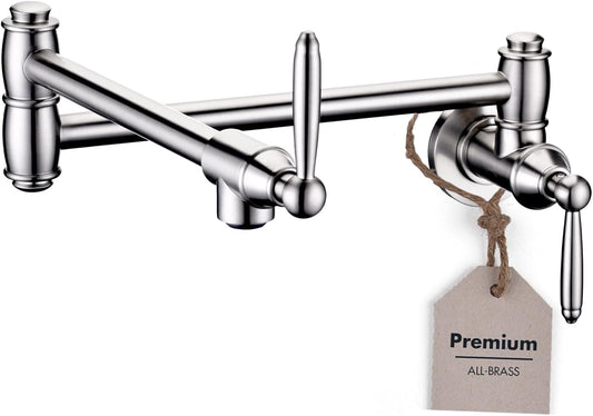 Pot Filler Faucet, Wall Mount Pot Faucets for Kitchen Sink with Double Reinforced Joint Arms, Brushed Nickel