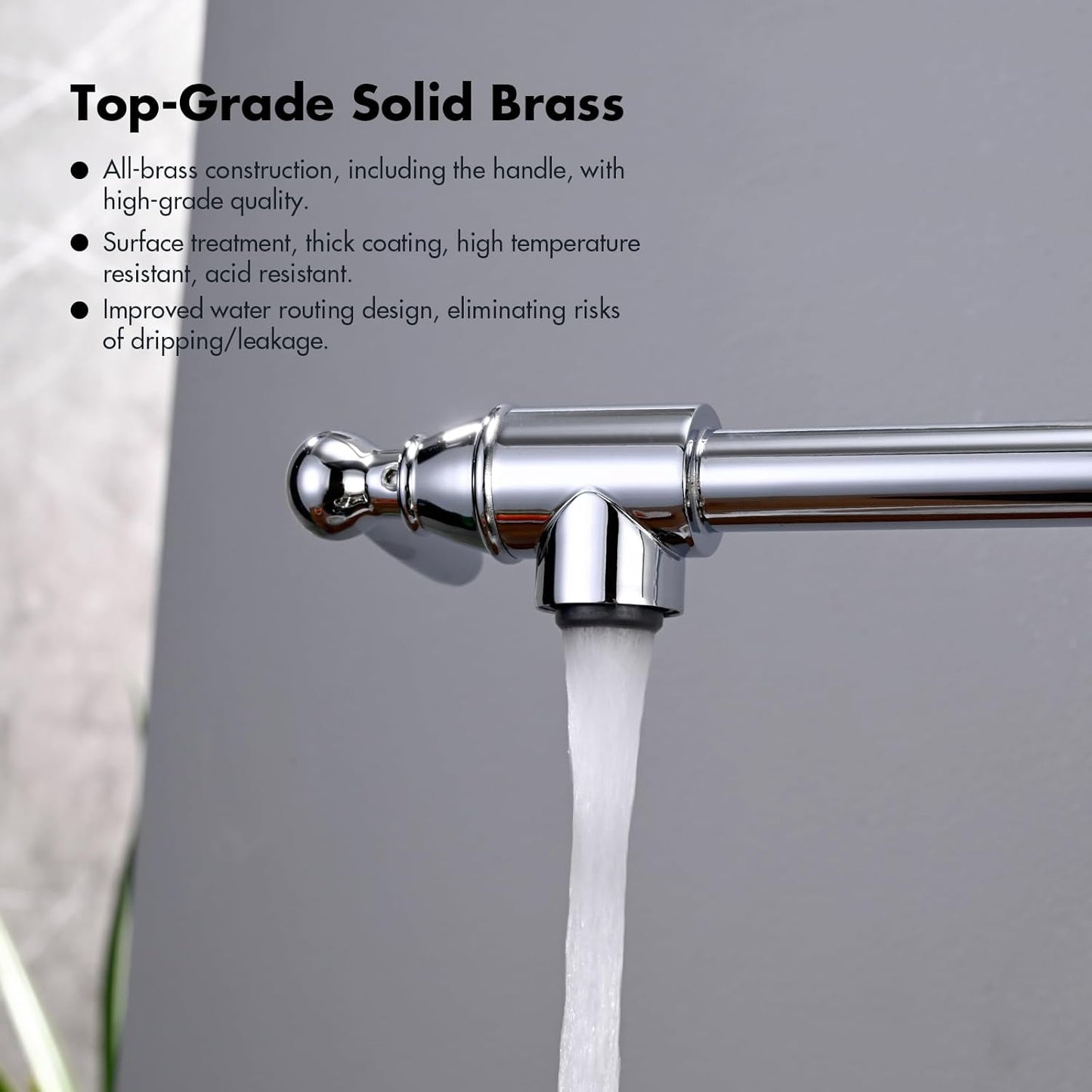 Pot Filler Faucet, Wall Mount Pot Faucets for Kitchen Sink with Double Reinforced Joint Swing Arms, Chrome Finish