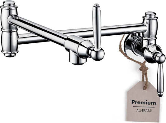 Pot Filler Faucet, Wall Mount Pot Faucets for Kitchen Sink with Double Reinforced Joint Swing Arms, Chrome Finish