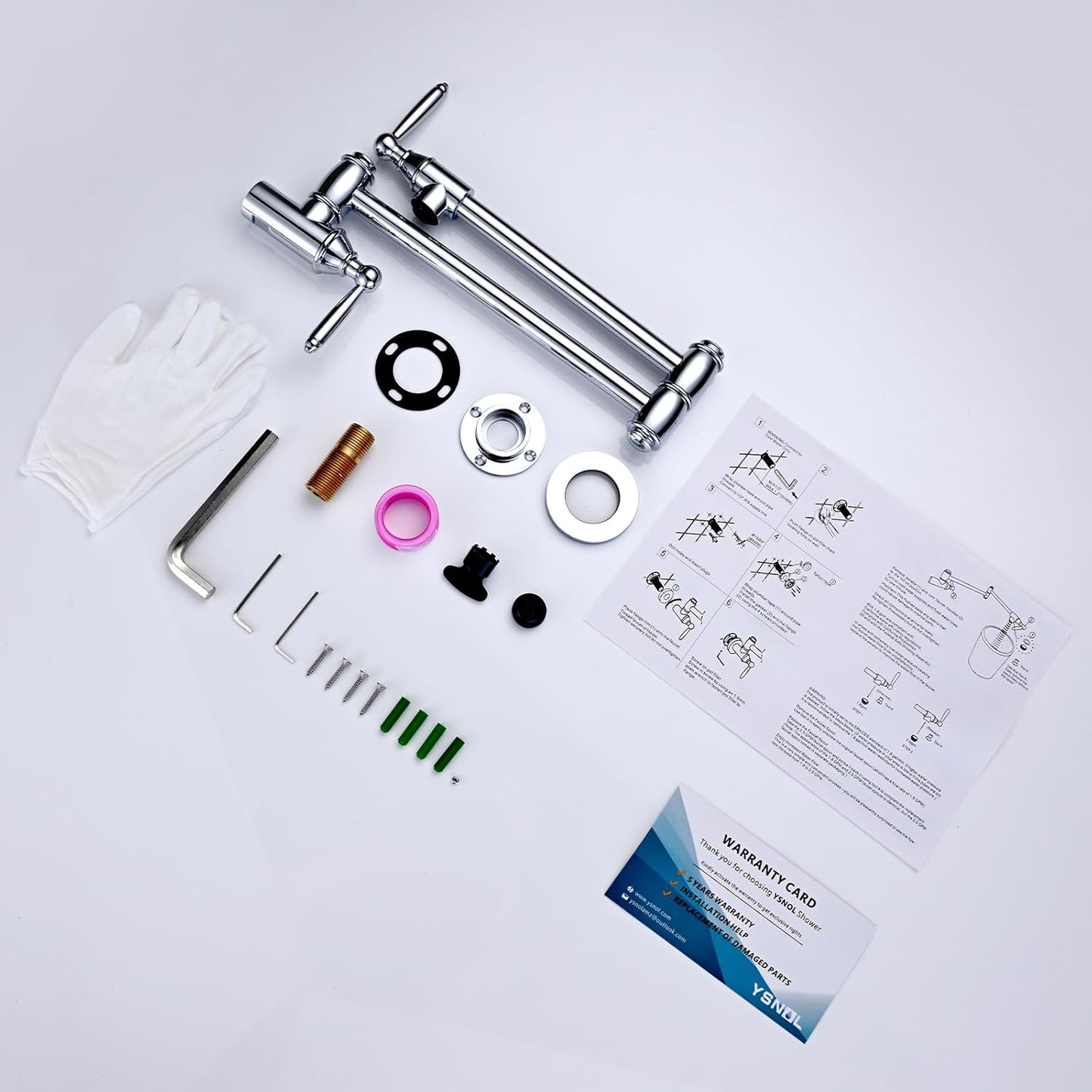 Pot Filler Faucet, Wall Mount Pot Faucets for Kitchen Sink with Double Reinforced Joint Swing Arms, Chrome Finish