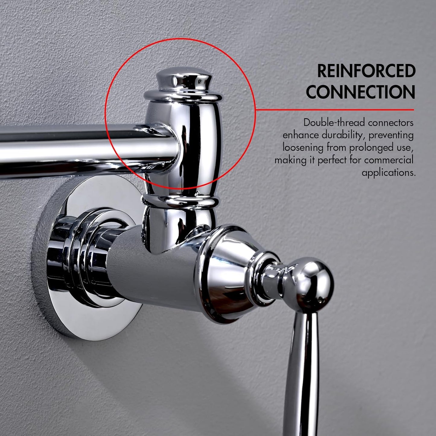Pot Filler Faucet, Wall Mount Pot Faucets for Kitchen Sink with Double Reinforced Joint Swing Arms, Chrome Finish