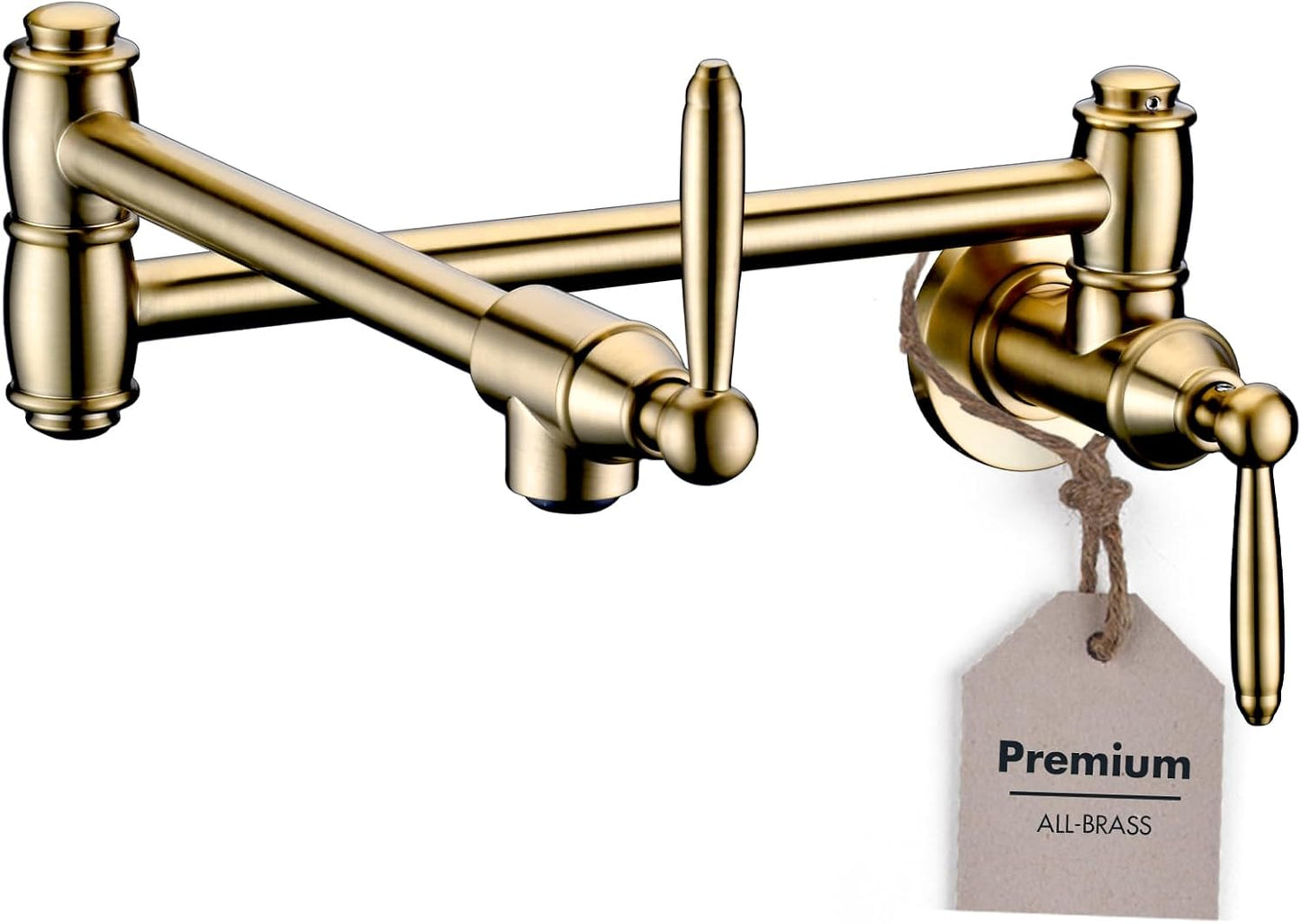 Pot Filler Faucet, Wall Mount Pot Faucets for Kitchen Sink with Double Reinforced Joint Swing Arms, Brushed Gold