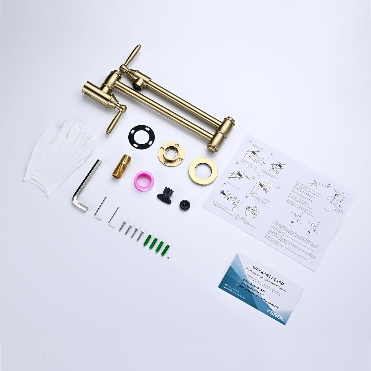 Pot Filler Faucet, Wall Mount Pot Faucets for Kitchen Sink with Double Reinforced Joint Swing Arms, Brushed Gold