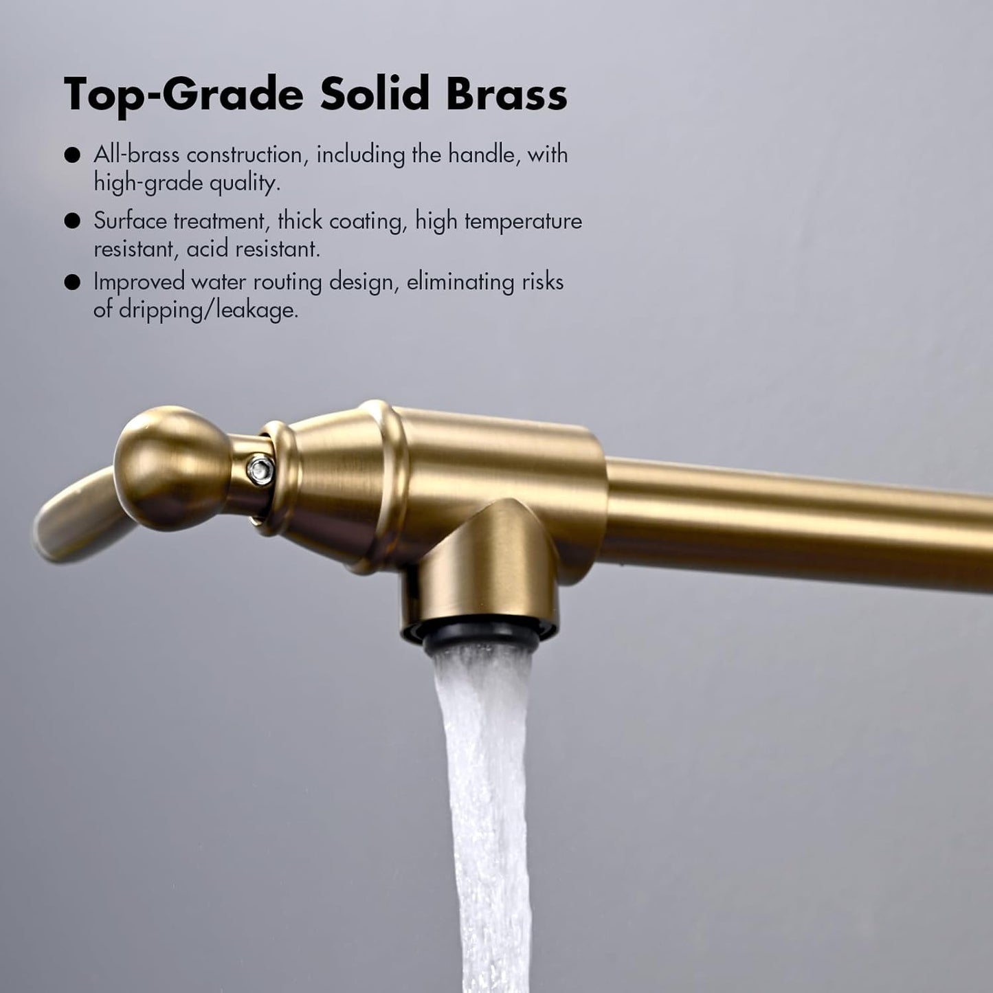 Pot Filler Faucet, Wall Mount Pot Faucets for Kitchen Sink with Double Reinforced Joint Swing Arms, Brushed Gold