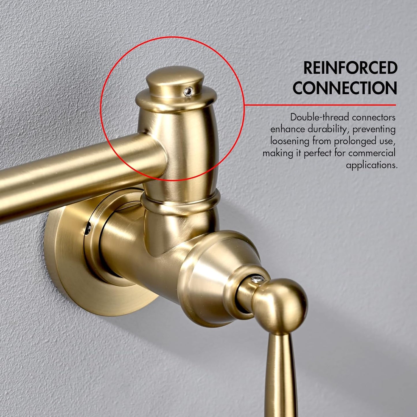 Pot Filler Faucet, Wall Mount Pot Faucets for Kitchen Sink with Double Reinforced Joint Swing Arms, Brushed Gold