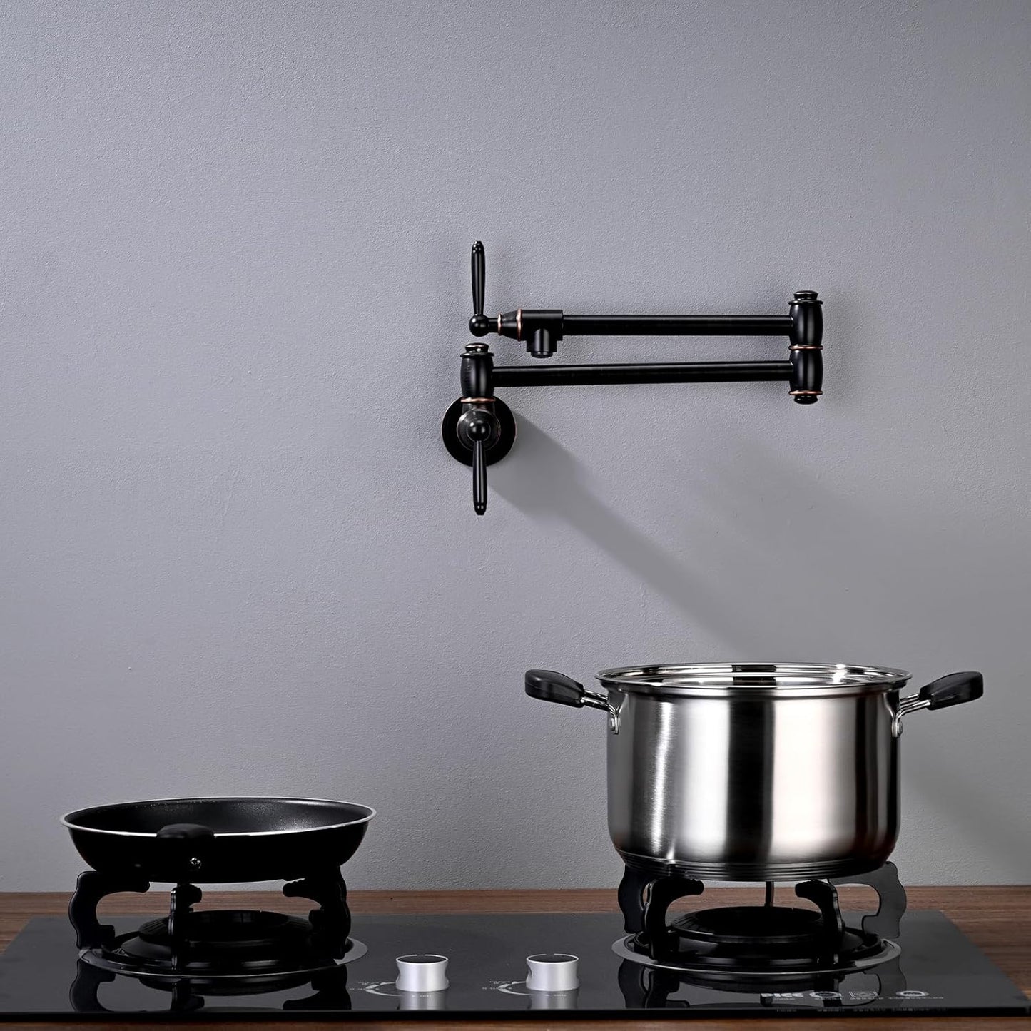 Pot Filler Faucet, Wall Mount Pot Faucets for Kitchen Sink with Double Reinforced Joint Swing Arms, Solid Brass
