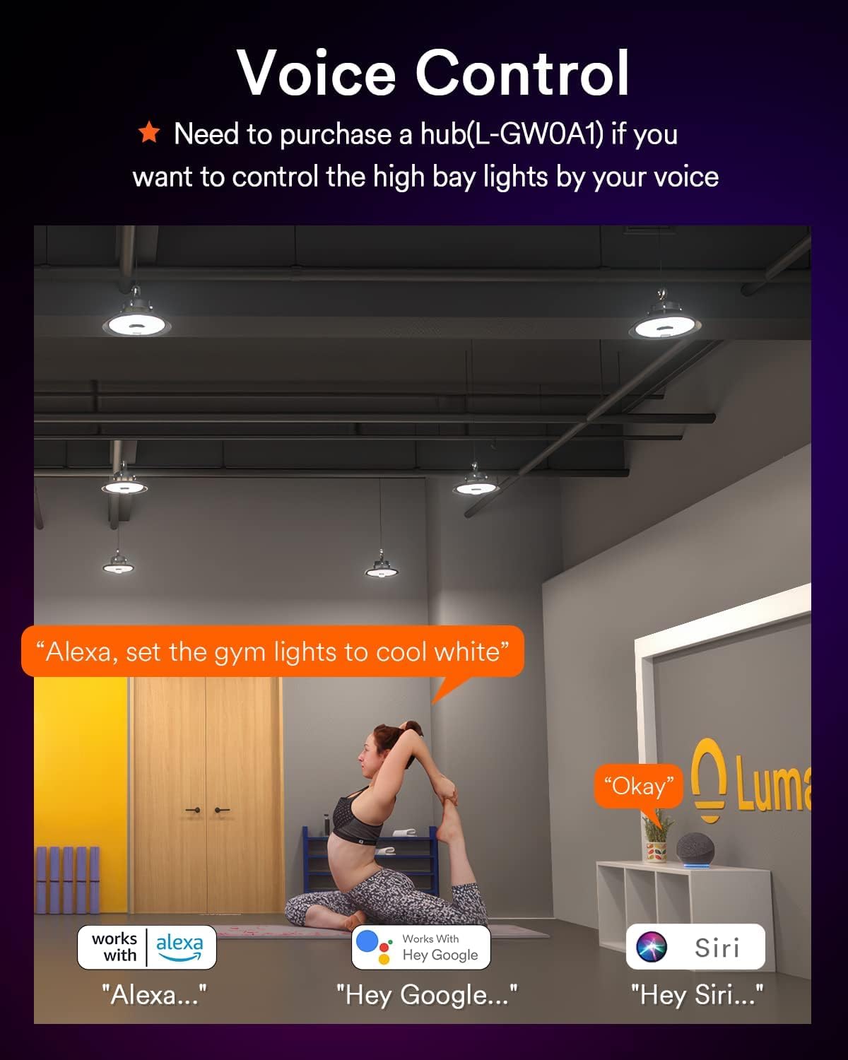 22,000Lm Smart UFO LED High Bay Light w/Remote, 2700K-6500K Dimmable 150W, Compatible with Alexa/Google