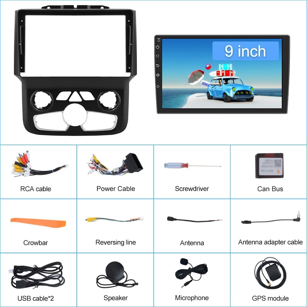 Android 13 Car Head Unit for Dodge Ram 2013-2019 1500 2500 3500 Built in Carplay/Android Auto 9 inch 2-32G