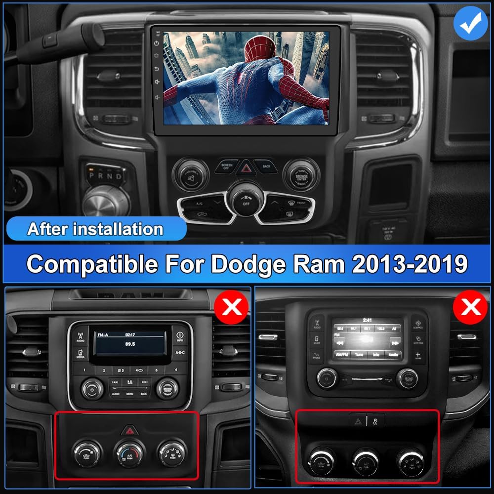 Android 13 Car Head Unit for Dodge Ram 2013-2019 1500 2500 3500 Built in Carplay/Android Auto 9 inch 2-32G
