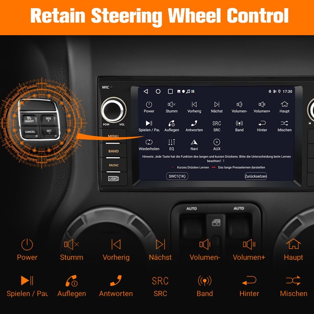 Android Car Stereo for Jeep Wrangler JK 2007-18 Compass Liberty Dodge Ram 1500 2500 3500 Touchscreen Carplay