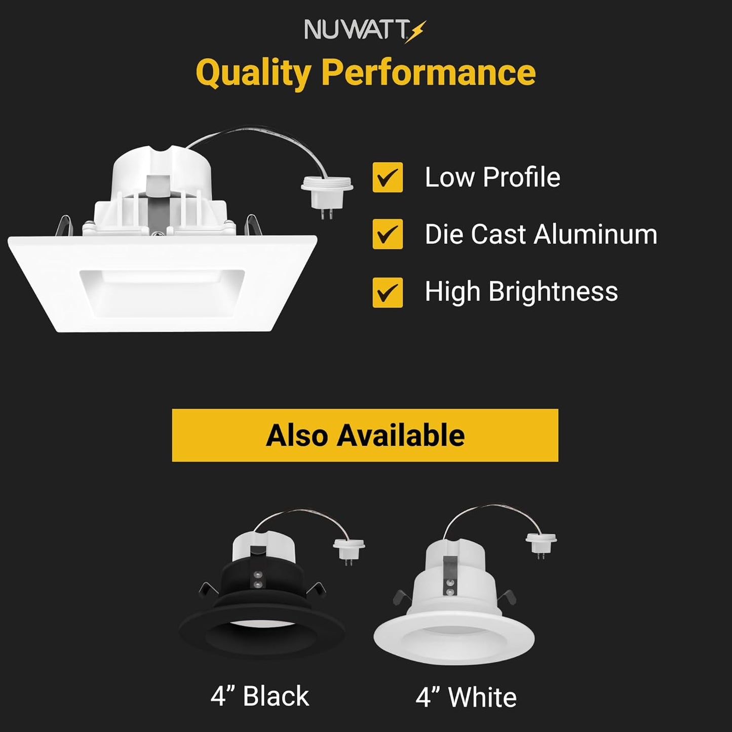 12 Pack, 4 Inch Square MR16 LED Recessed Lighting, Selectable Color Temp, Dimmable, 12V LED