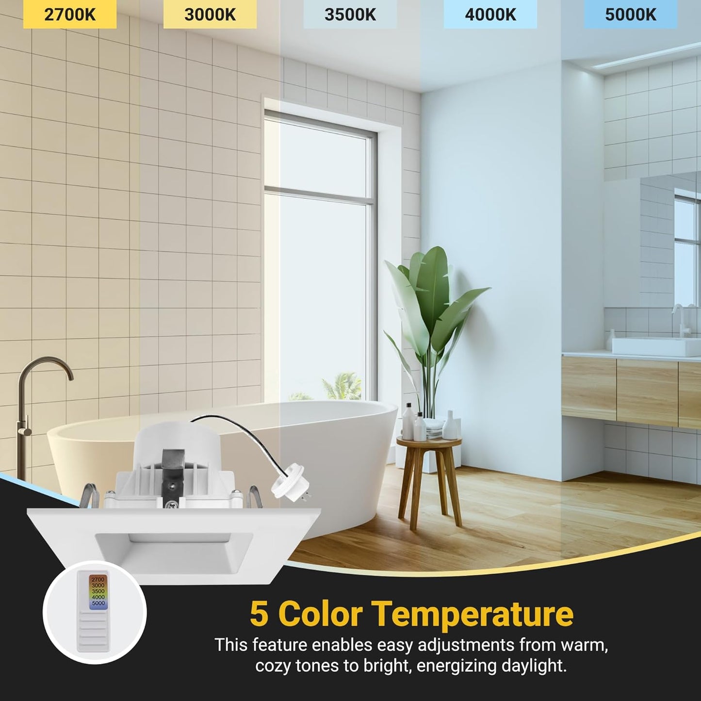 12 Pack, 4 Inch Square MR16 LED Recessed Lighting, Selectable Color Temp, Dimmable, 12V LED