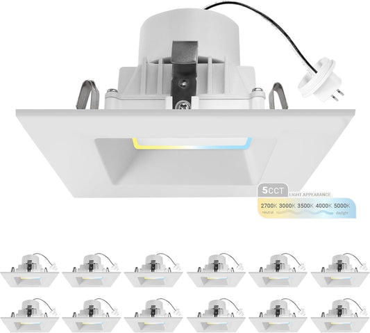 12 Pack, 4 Inch Square MR16 LED Recessed Lighting, Selectable Color Temp, Dimmable, 12V LED