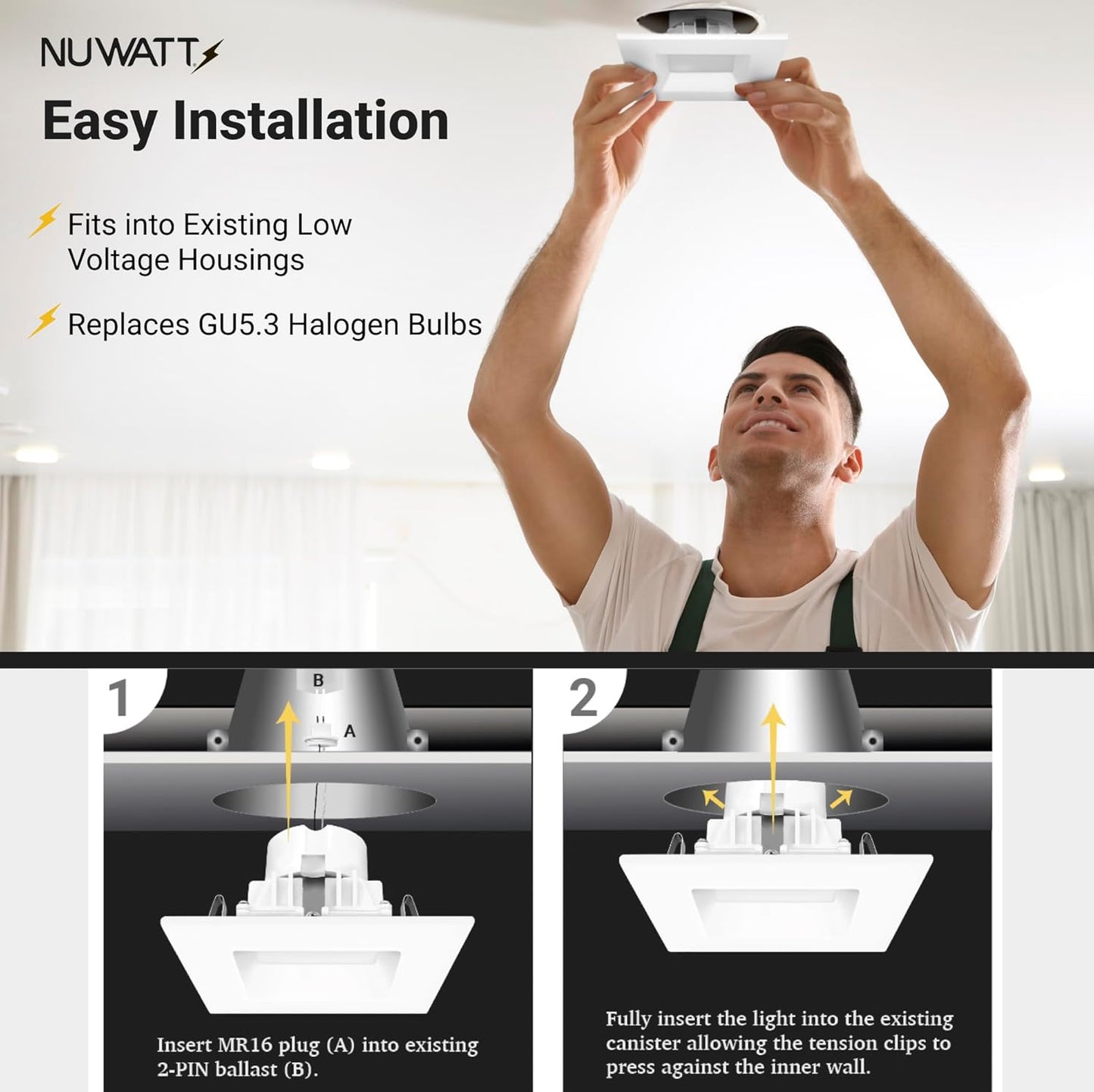 12 Pack, 4 Inch Square MR16 LED Recessed Lighting, Selectable Color Temp, Dimmable, 12V LED
