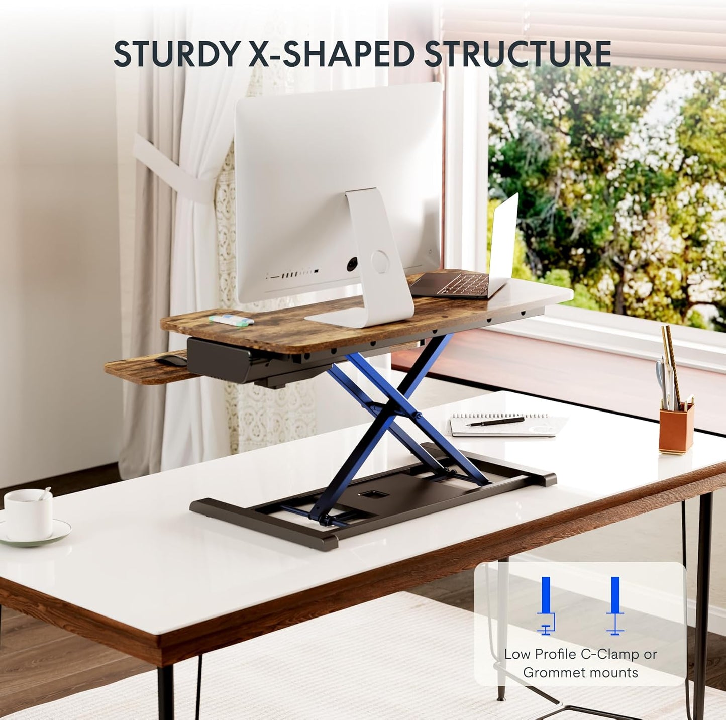 35' Electric Standing Desk Converter, Height Adjustable Motorized Desk Riser for Monitors, Rustic Color