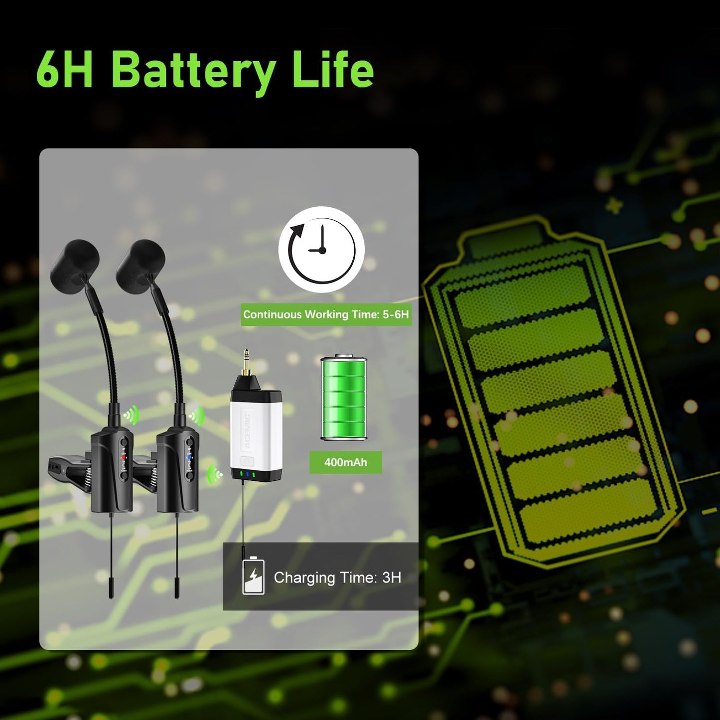 Dual UHF Wireless Sax Microphone Instrument UHF Condenser Pick Up Clip-on Mic 1 Receiver and 2 Transmitter