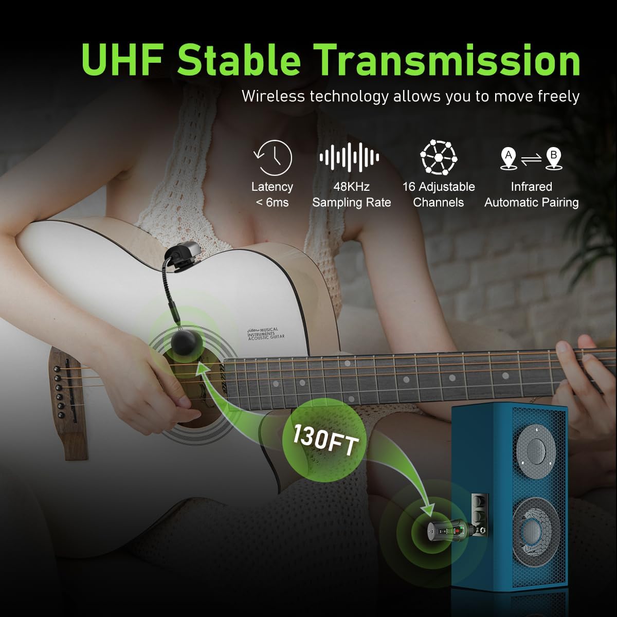 Acoustic Guitar Wireless Microphone with Transmitter and 6.35mm Receiver