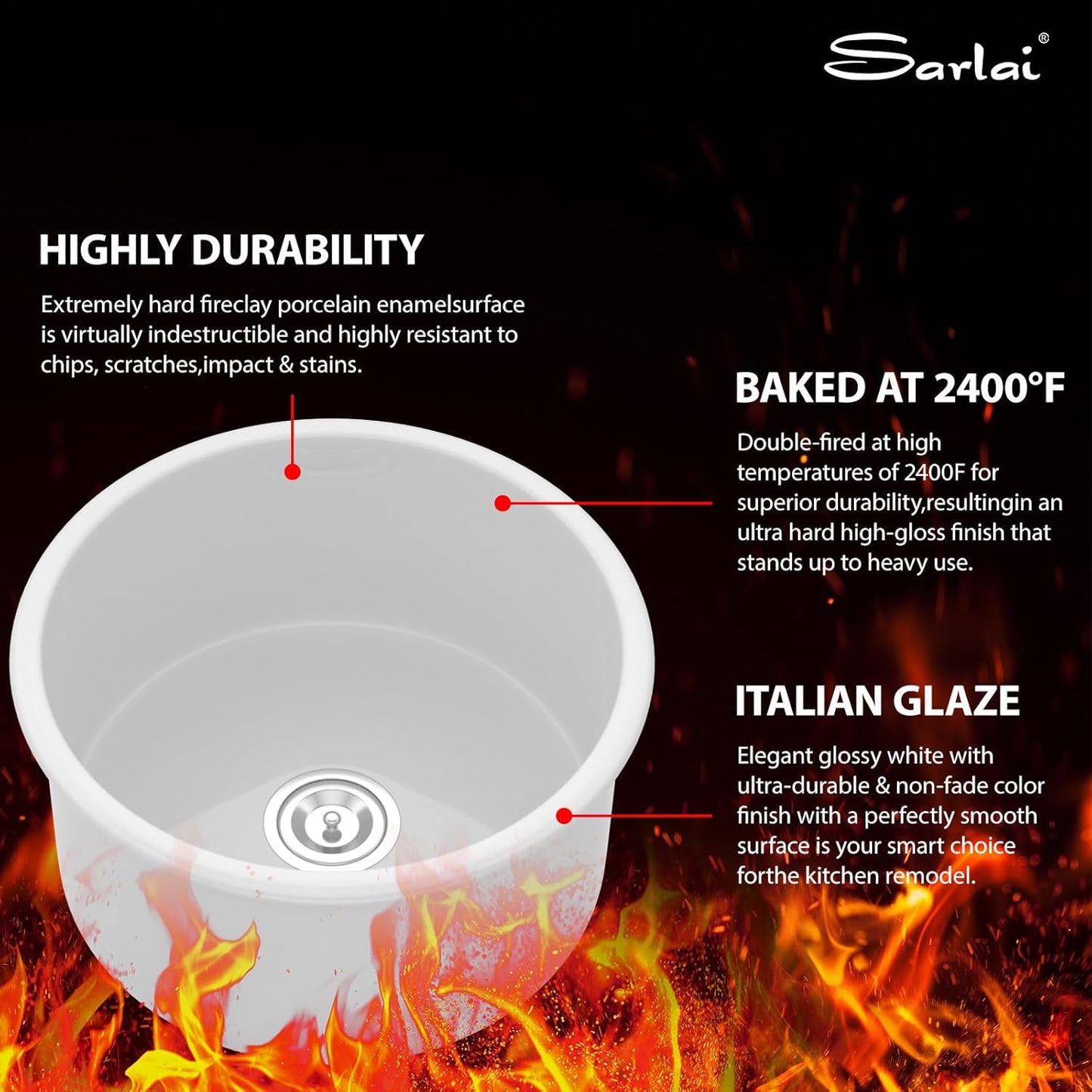 18' White Bar Sink Round, Small Dual Mount (Undermount/Drop In) Ceramic Porcelain Fireclay Single Bowl