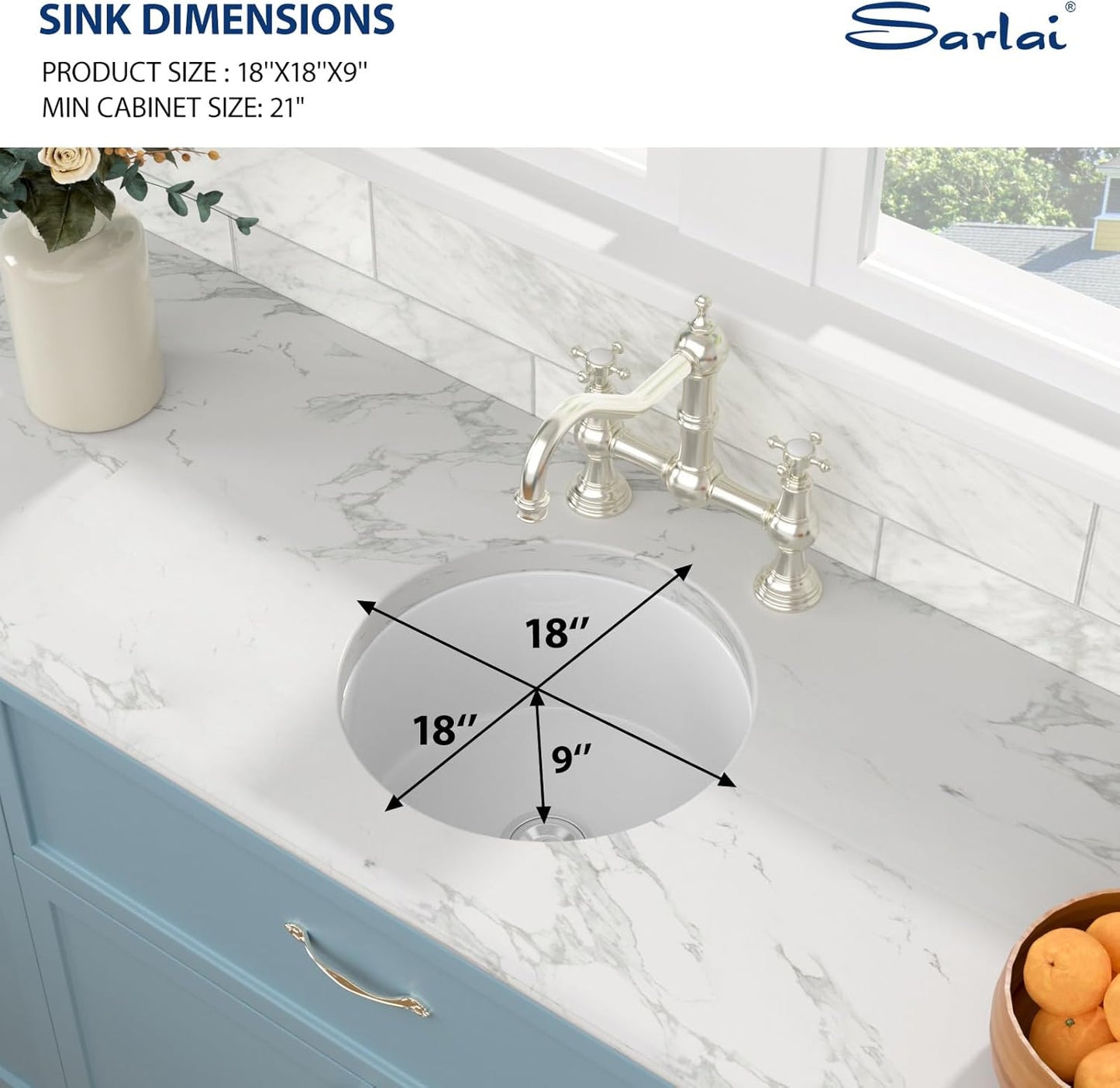 18' White Bar Sink Round, Small Dual Mount (Undermount/Drop In) Ceramic Porcelain Fireclay Single Bowl