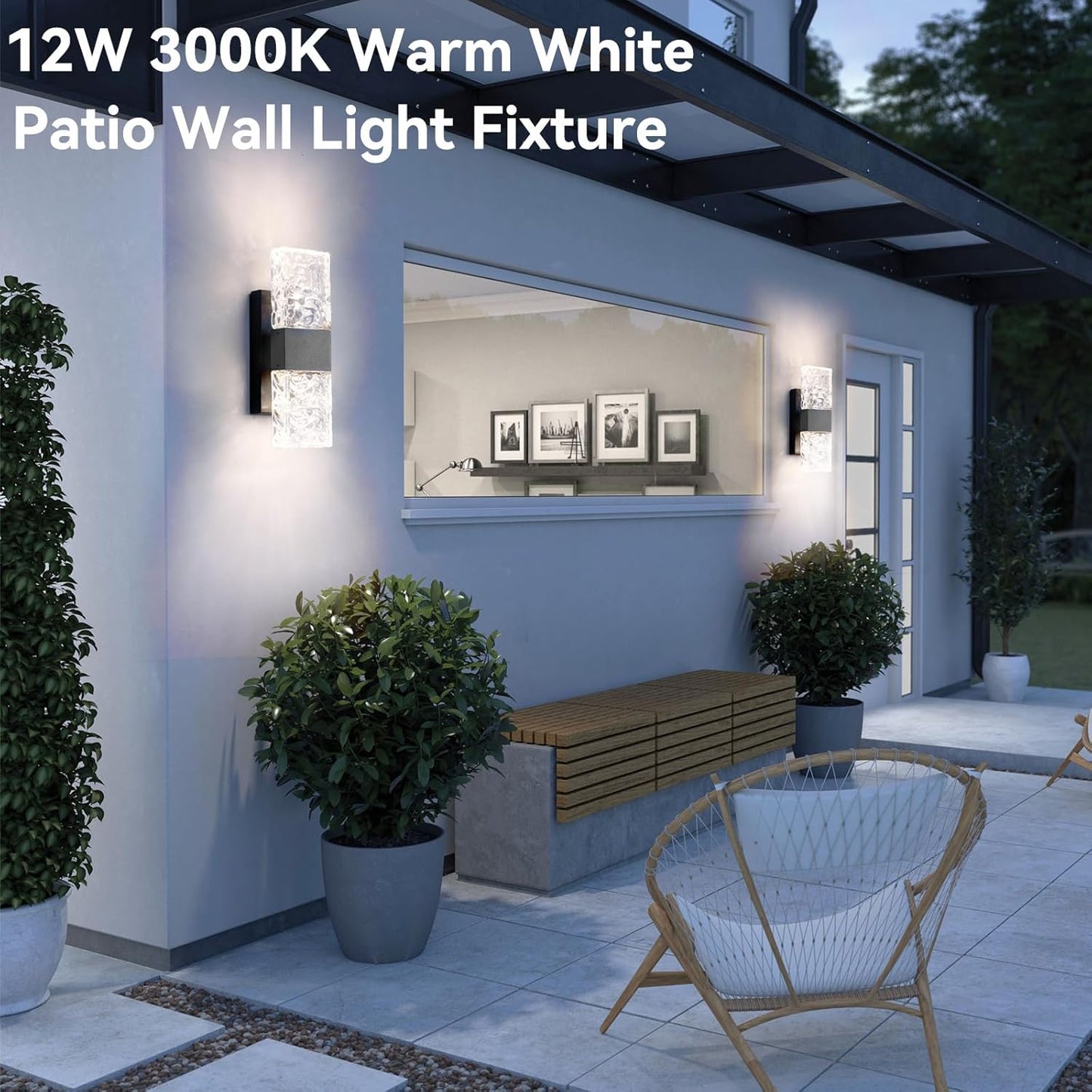 2-Pack Dusk to Dawn Outdoor Wall Lights,Exterior Light Fixtures Wall Mount with Water Ripple Glass, Waterproof