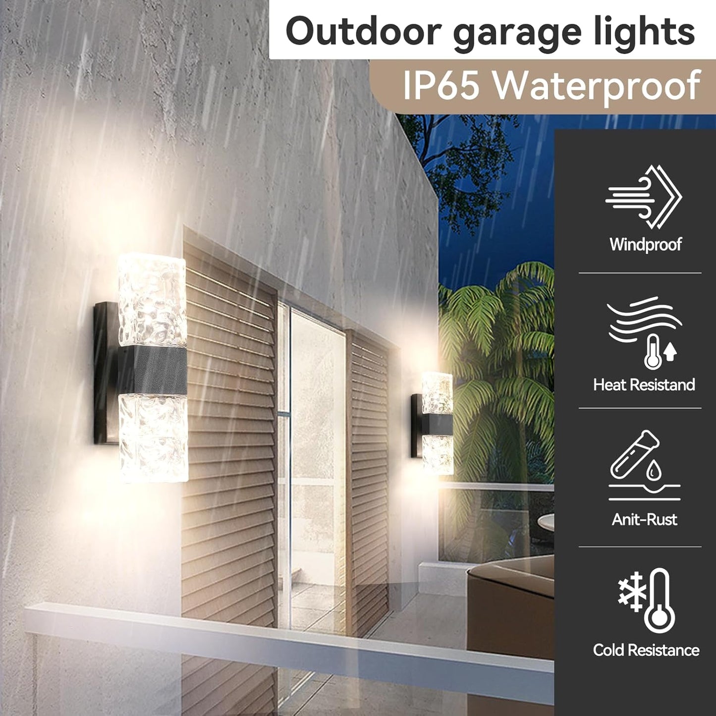 2-Pack Dusk to Dawn Outdoor Wall Lights,Exterior Light Fixtures Wall Mount with Water Ripple Glass, Waterproof