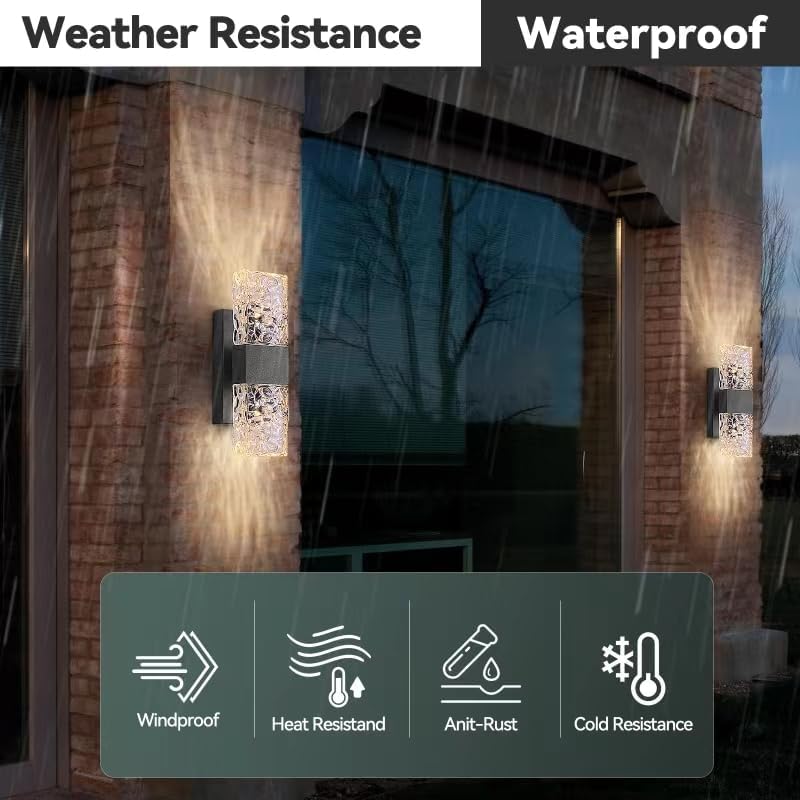 2-Pack Dusk to Dawn Outdoor Wall Lights,Exterior Light Fixtures Wall Mount with Water Ripple Glass, Waterproof