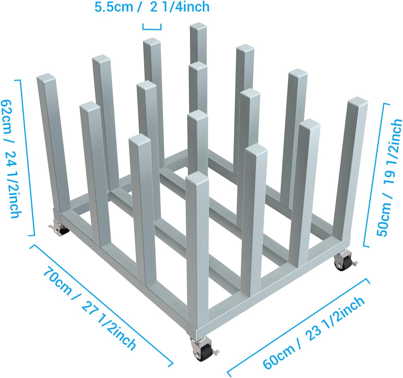Large Mobile Storage Cart Rack, Holds 16 Rolls, Heavy Duty with 4 Wheels, 23.5'W X 27.5'D X19.5'H